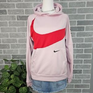 Nike‎ Therma-FIT Hoodie Pullover Sweatshirt Women's Small Center Swoosh Pink Red
